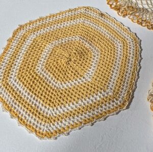 Vintage Handmade Cream and Yellow Gold Crochet Doily
